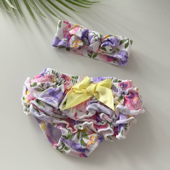 Floral Ruffle diaper cover with matching headband NWOT - Picture 1 of 4